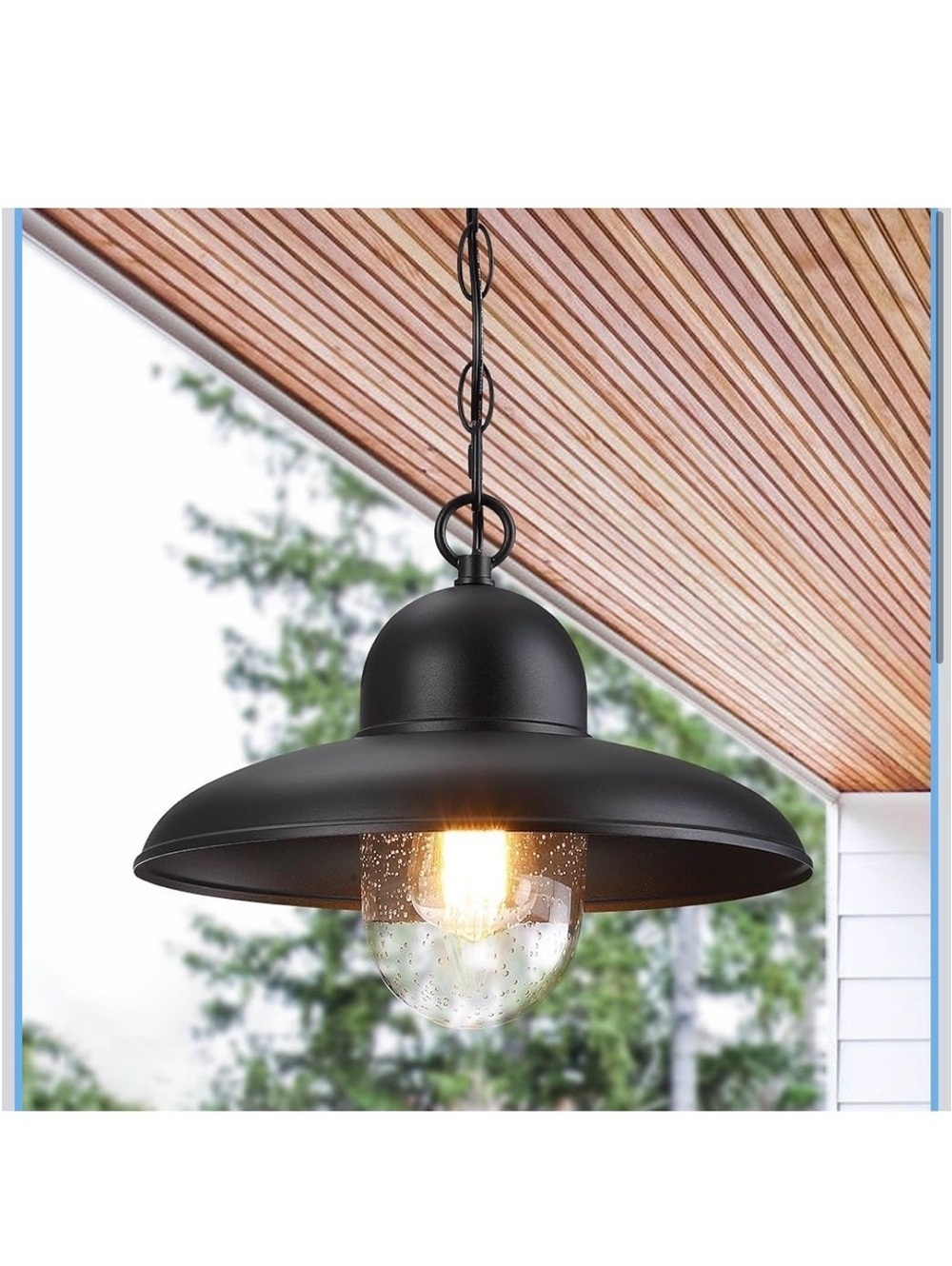 12” Black Outdoor Pendant Light, Bubble Glass - New/Sealed in Box